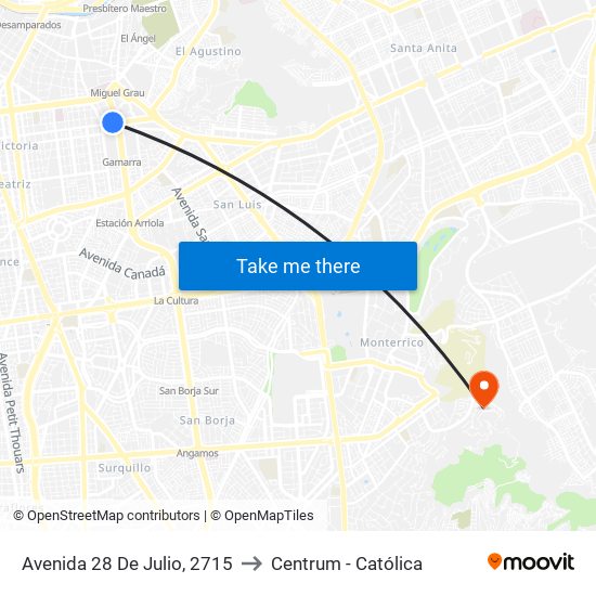 Avenida 28 De Julio, 2715 to Centrum - Católica map