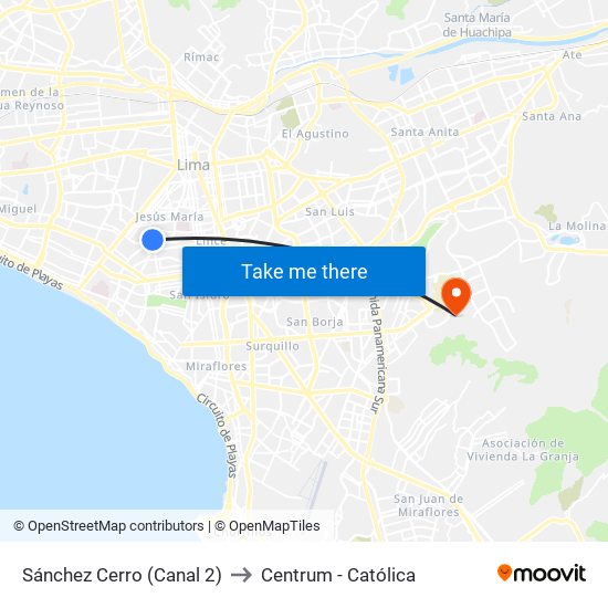 Sánchez Cerro (Canal 2) to Centrum - Católica map