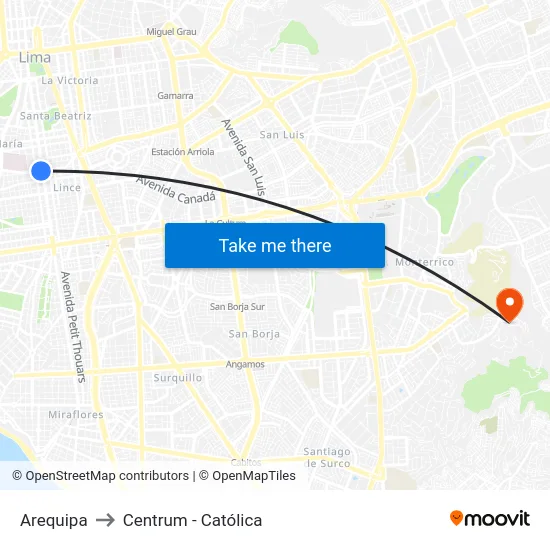 Arequipa to Centrum - Católica map