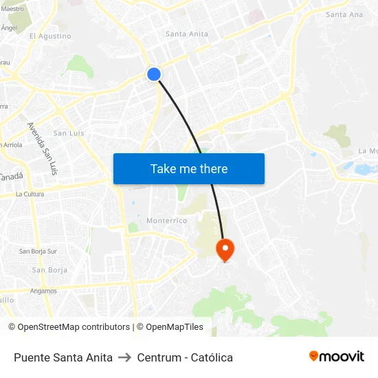 Puente Santa Anita to Centrum - Católica map