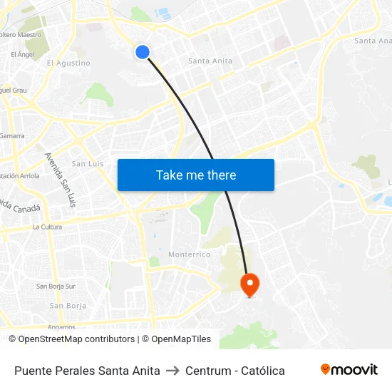 Puente Perales Santa Anita to Centrum - Católica map