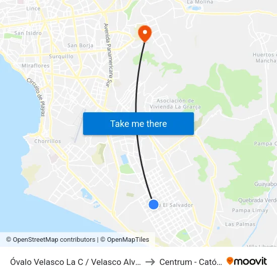 Óvalo Velasco La C / Velasco Alvarado to Centrum - Católica map