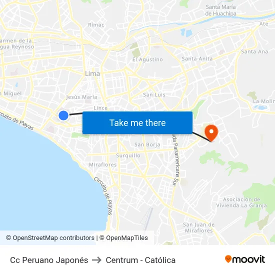 Cc Peruano Japonés to Centrum - Católica map