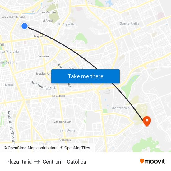 Plaza Italia to Centrum - Católica map