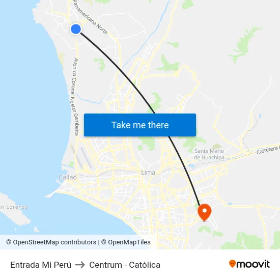 Entrada Mi Perú to Centrum - Católica map