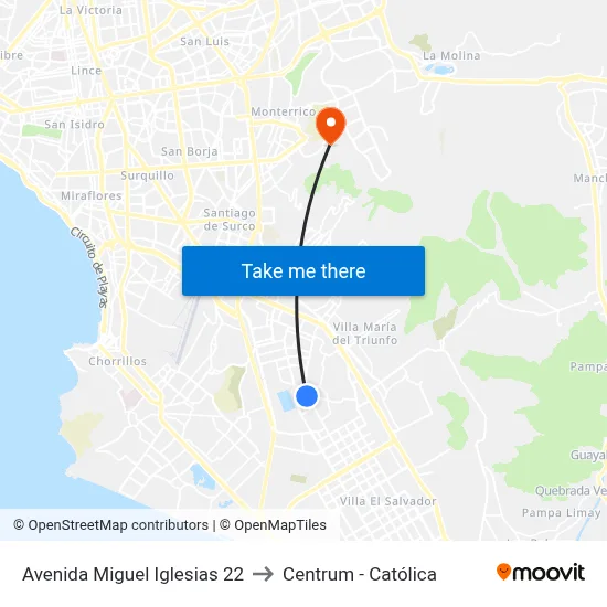 Avenida Miguel Iglesias 22 to Centrum - Católica map