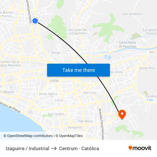 Izaguirre / Industrial to Centrum - Católica map