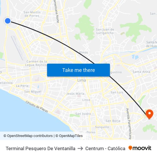 Terminal Pesquero De Ventanilla to Centrum - Católica map