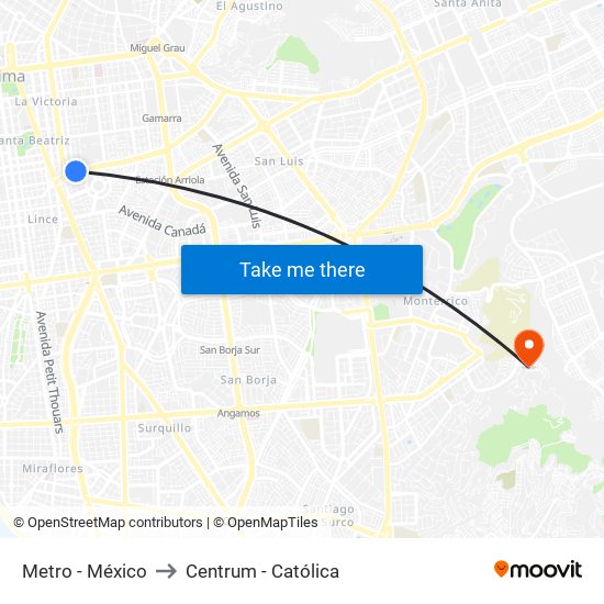 Metro - México to Centrum - Católica map