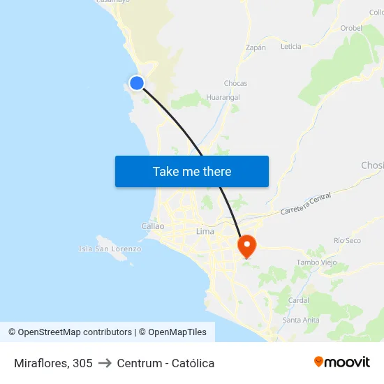 Miraflores, 305 to Centrum - Católica map