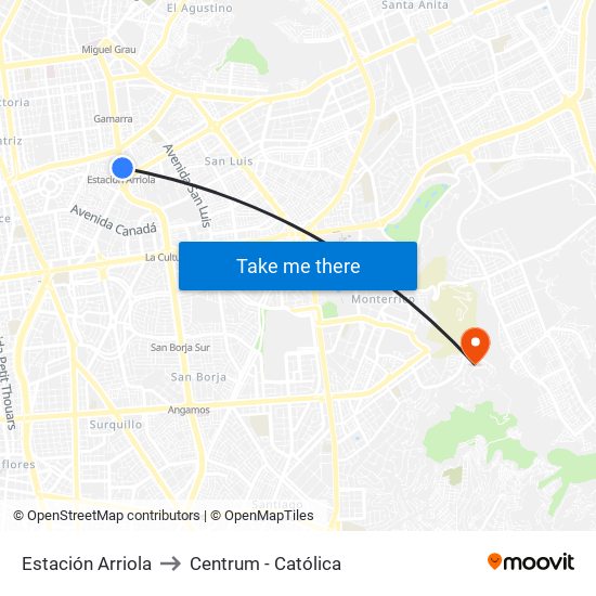 Estación Arriola to Centrum - Católica map