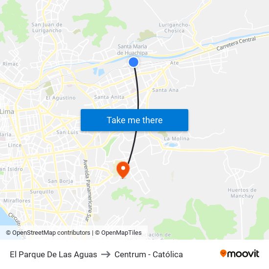 El Parque De Las Aguas to Centrum - Católica map