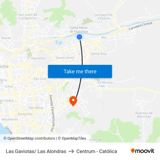 Las Gaviotas/ Las Alondras to Centrum - Católica map