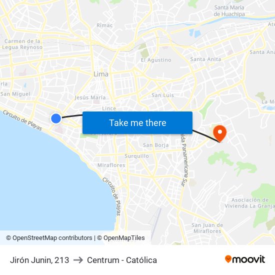 Jirón Junin, 213 to Centrum - Católica map