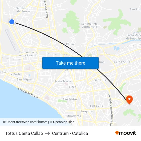 Tottus Canta Callao to Centrum - Católica map