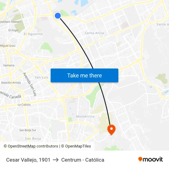 Cesar Vallejo, 1901 to Centrum - Católica map