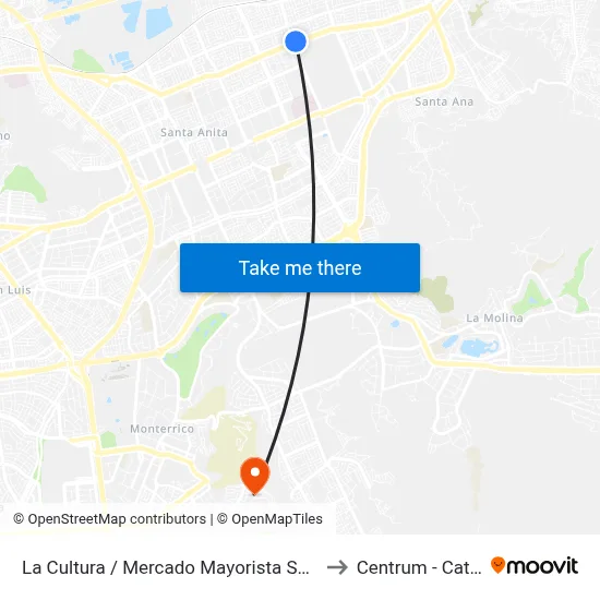La Cultura / Mercado Mayorista Santa Anita to Centrum - Católica map