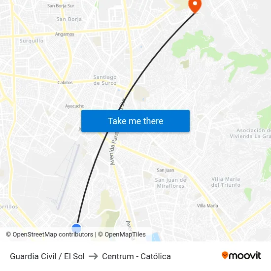 Guardia Civil / El Sol to Centrum - Católica map