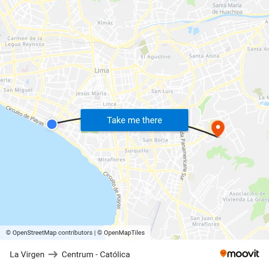 La Virgen to Centrum - Católica map