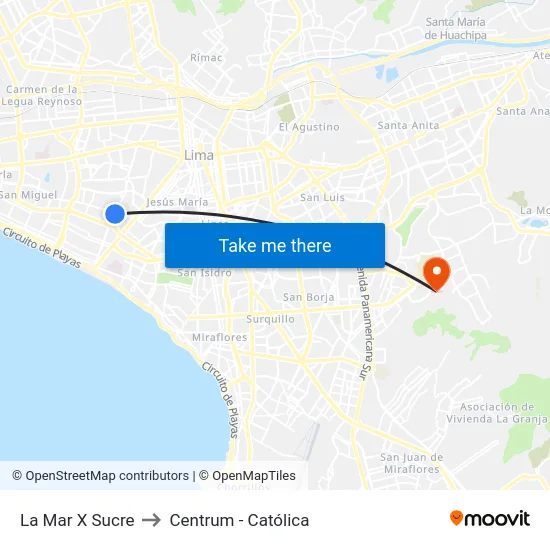 La Mar X Sucre to Centrum - Católica map