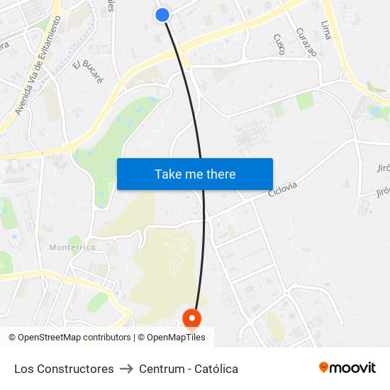 Los Constructores to Centrum - Católica map