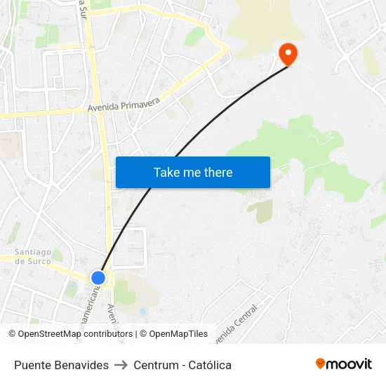 Puente Benavides to Centrum - Católica map