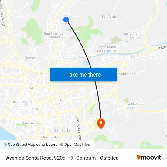 Avenida Santa Rosa, 920a to Centrum - Católica map
