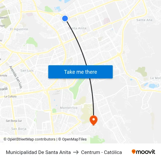 Municipalidad De Santa Anita to Centrum - Católica map