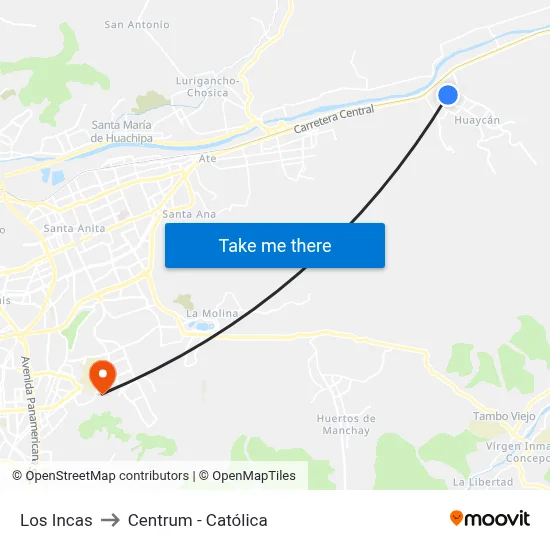 Los Incas to Centrum - Católica map