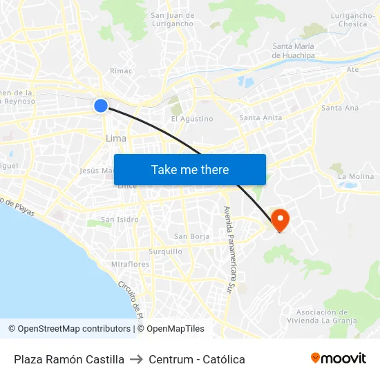 Plaza Unión to Centrum - Católica map