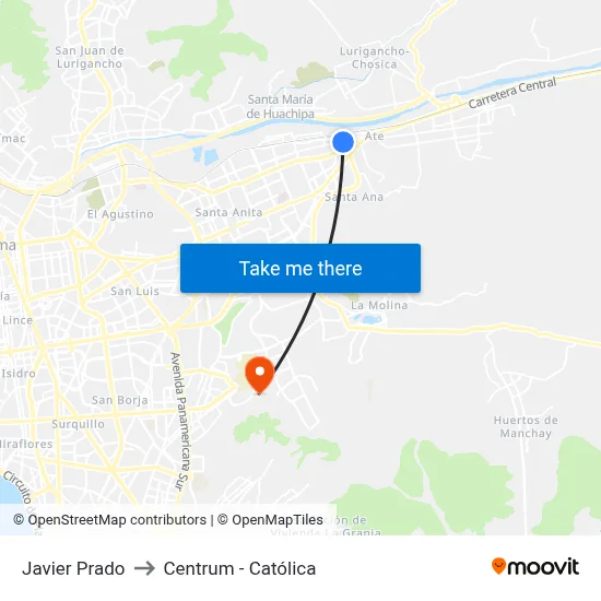 Javier Prado to Centrum - Católica map