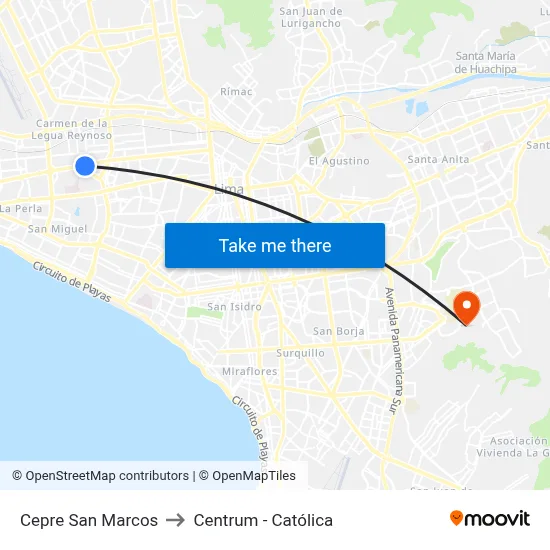 Cepre San Marcos to Centrum - Católica map