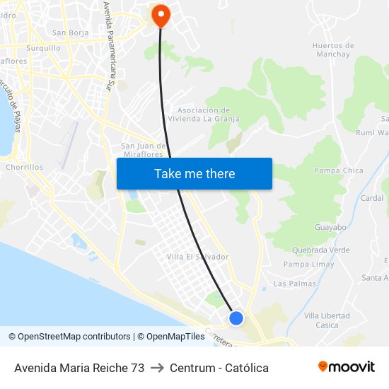 Avenida Maria Reiche 73 to Centrum - Católica map