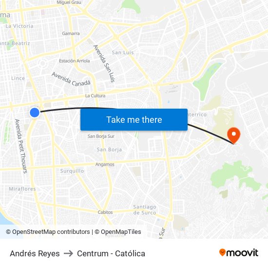 Andrés Reyes to Centrum - Católica map