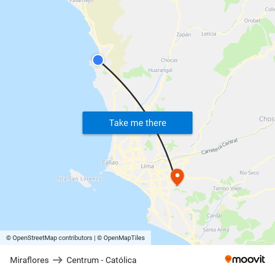 Miraflores to Centrum - Católica map