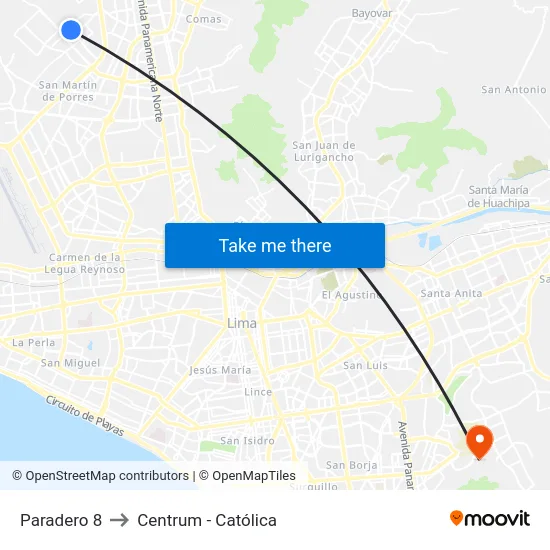Paradero 8 to Centrum - Católica map