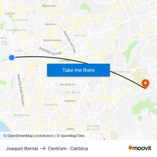 Joaquin Bernal to Centrum - Católica map