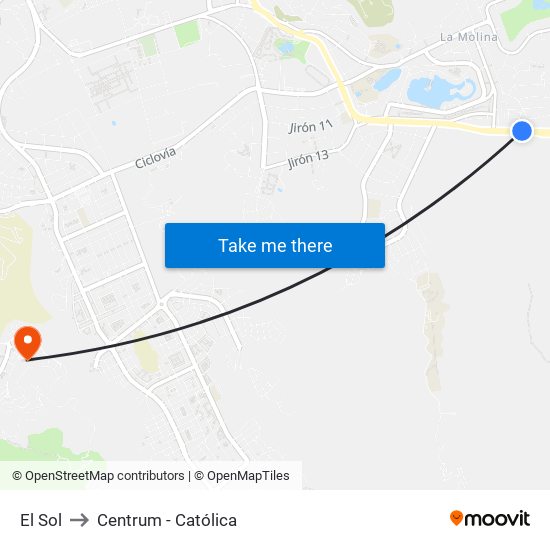 El Sol to Centrum - Católica map