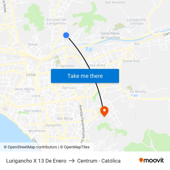Lurigancho X 13 De Enero to Centrum - Católica map