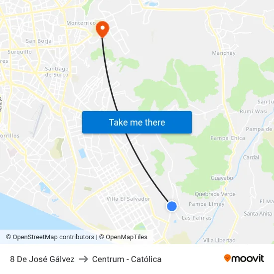 8 De José Gálvez to Centrum - Católica map