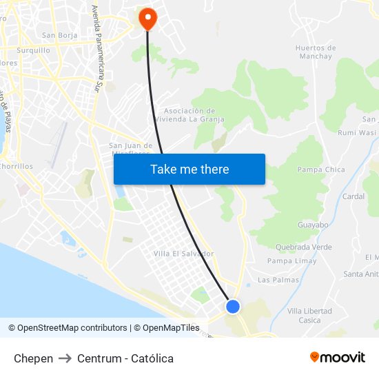 Chepen to Centrum - Católica map