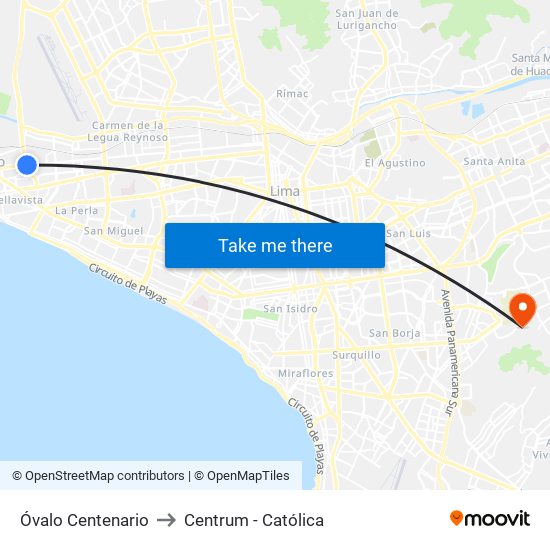 Óvalo Centenario to Centrum - Católica map