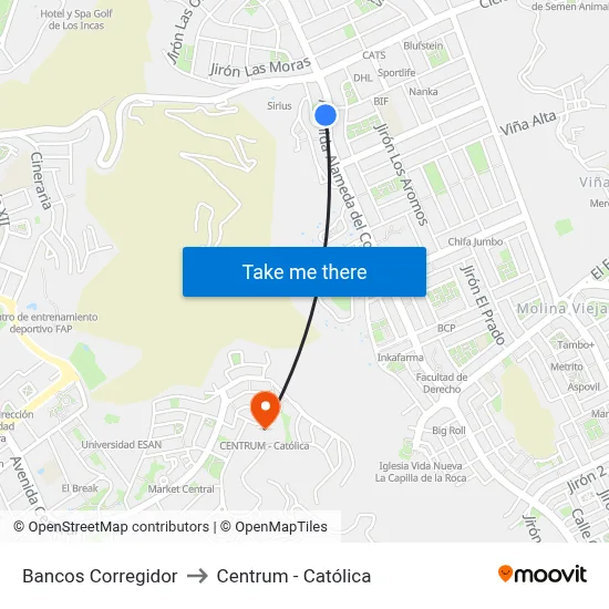 Bancos Corregidor to Centrum - Católica map