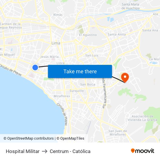 Hospital Militar to Centrum - Católica map