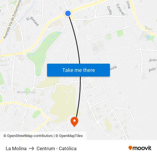 La Molina to Centrum - Católica map