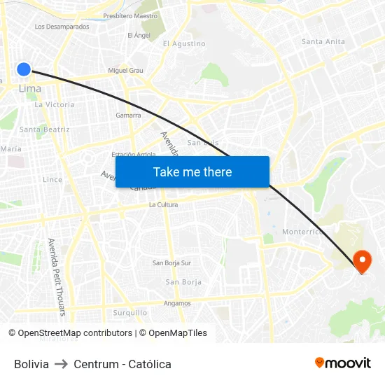 Bolivia to Centrum - Católica map