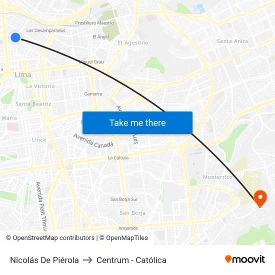 Nicolás De Piérola to Centrum - Católica map