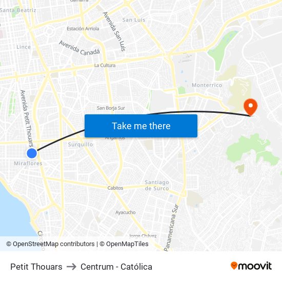 Petit Thouars to Centrum - Católica map