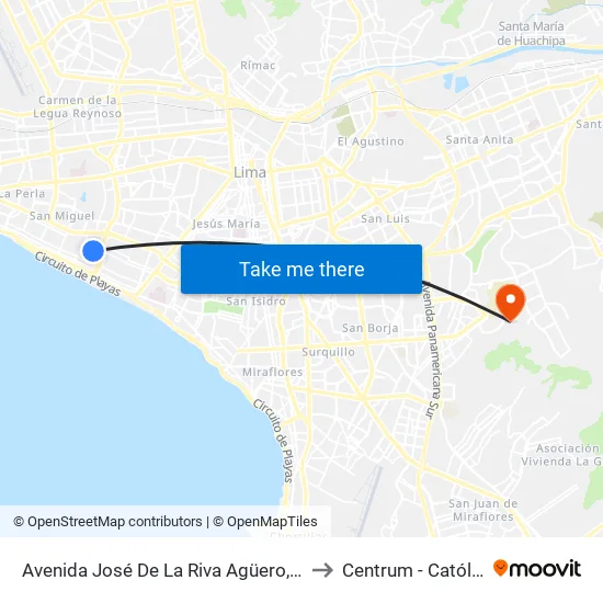 Avenida José De La Riva Agüero, 258 to Centrum - Católica map
