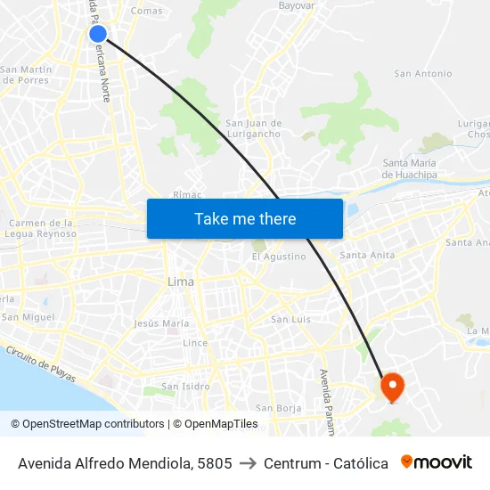 Avenida Alfredo Mendiola, 5805 to Centrum - Católica map